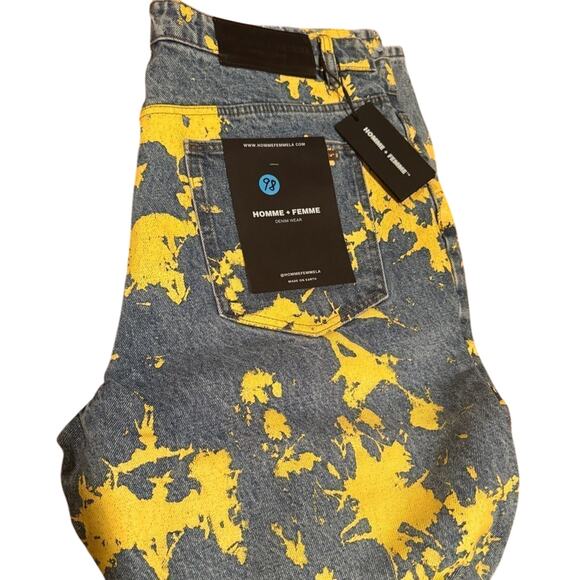 Homme + Femme SPLATTER DENIM JEANS BLUE AND YELLOW, Unisex 38, New w/ Tag $150 - Picture 5 of 6